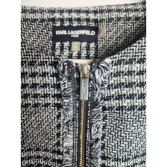 Karl Lagerfeld womens Boxy tweed blazer sz 12 structures shoulder zip career - Picture 2 of 8